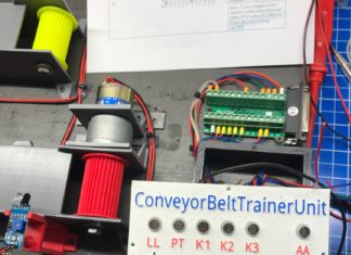 01.Nastro trasportatore prototipo didattico con PLC S7-1200 avvio, arresto e inversione