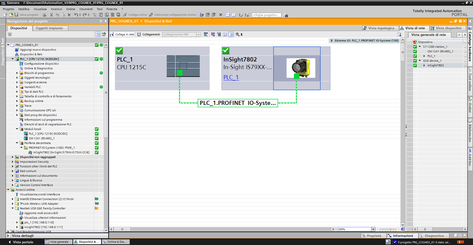 Cognex In-Sight connessione con Siemens PLC e Tia Portal V20