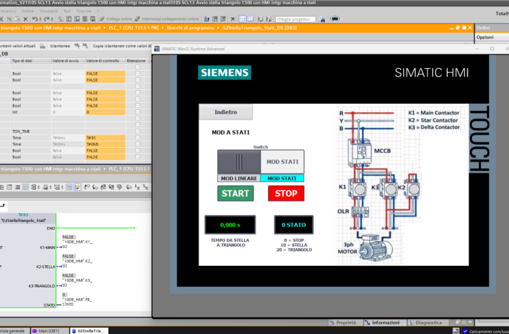 CORSO SCL13 Avviamento stella triangolo modalità macchina a stati PLC Siemens in Tia Portal V21 con HMI p2