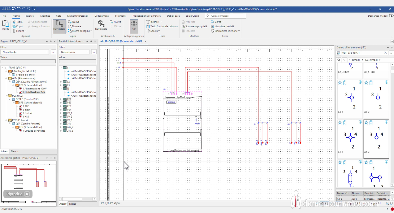 ePLAN Education - ESE1 Progettazione struttura funzione alimentazione trifase, monofase e DC 24V