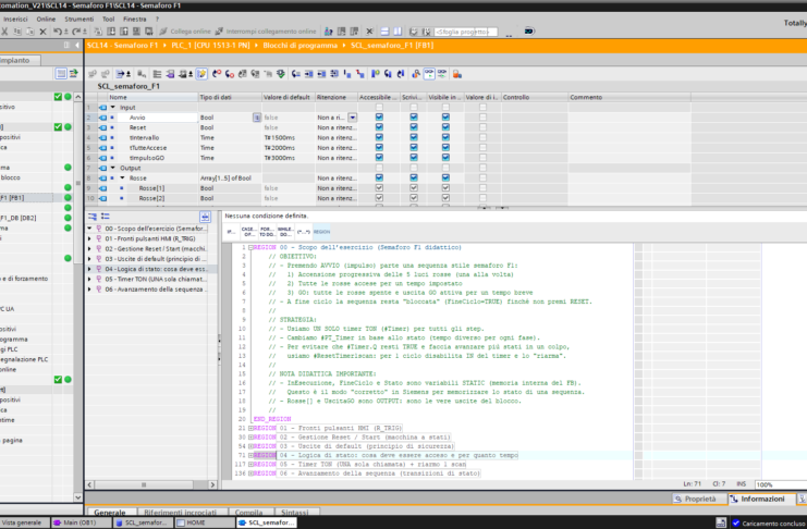CORSO SCL14A Semaforo F1 con Array di Bool – ciclo for – R_Trig – Region e stesso Timer con diversi PT SEMAFORO F1 SCL PLC SIEMENS0