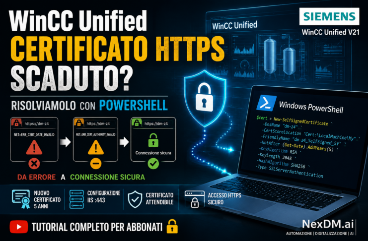 TUTORIAL – WinCC Unified SCADA V21: certificato HTTPS scaduto? Risolviamolo con PowerShell di Windows 𝗦𝗶𝗲𝗺𝗲𝗻𝘀 𝗪𝗶𝗻𝗖𝗖 𝗨𝗻𝗶𝗳𝗶𝗲𝗱 𝗦𝗖𝗔𝗗𝗔 𝗰𝗲𝗿𝘁𝗶𝗳𝗶𝗰𝗮𝘁𝗼 𝗛𝗧𝗧𝗣𝗦 𝘀𝗰𝗮𝗱𝘂𝘁𝗼