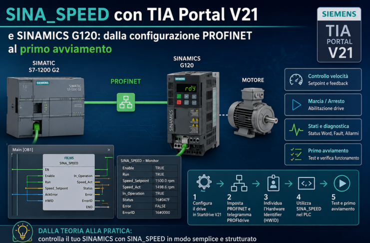 SINA_SPEED con TIA Portal V21 e SINAMICS G120: dalla configurazione PROFINET al primo avviamento