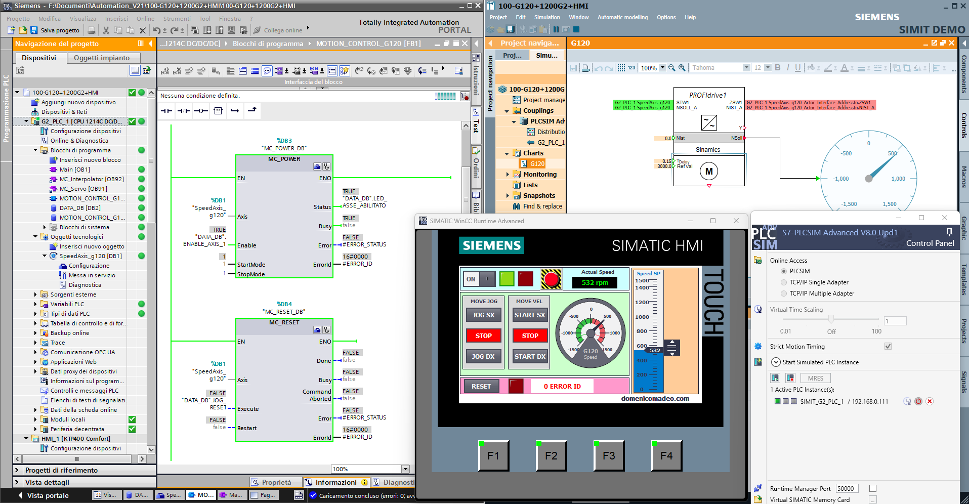 Siemens S7-1200 G2 e SINAMICS G120 con Motion Control e SIMIT